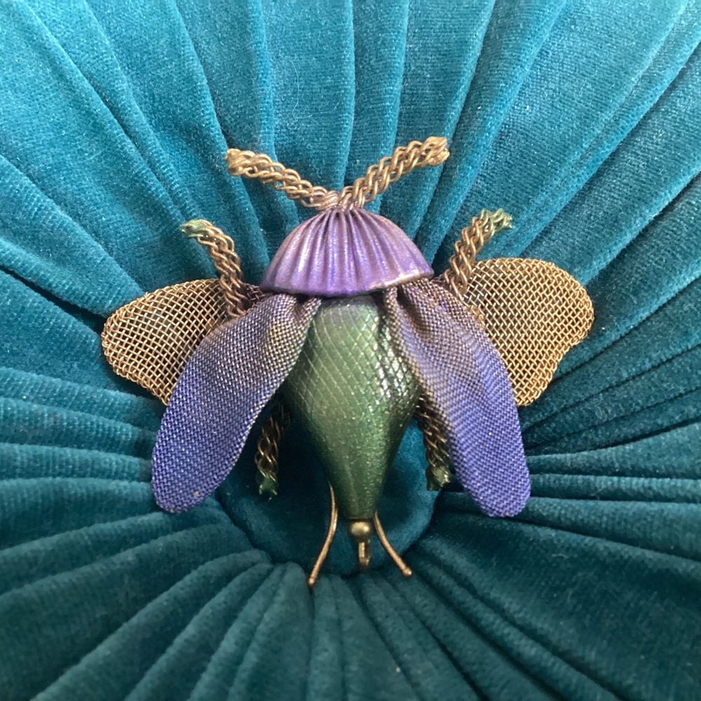 Sarah Cavender Beetle With Wings Handmade Pin Purple Green